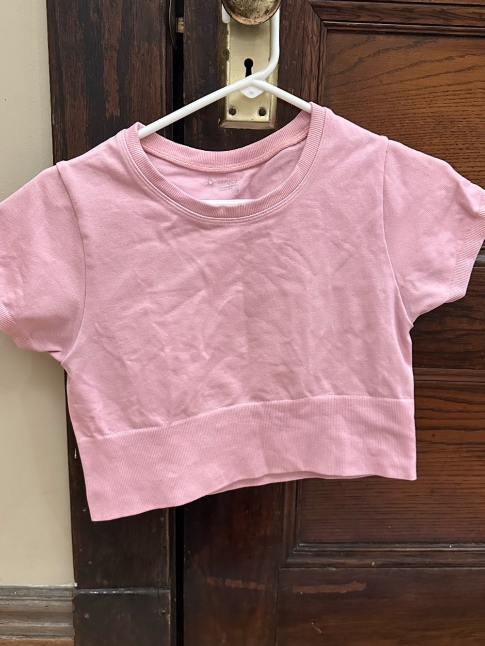 Girls' Cotton Crewneck Short Sleeve Crop Top - Pink